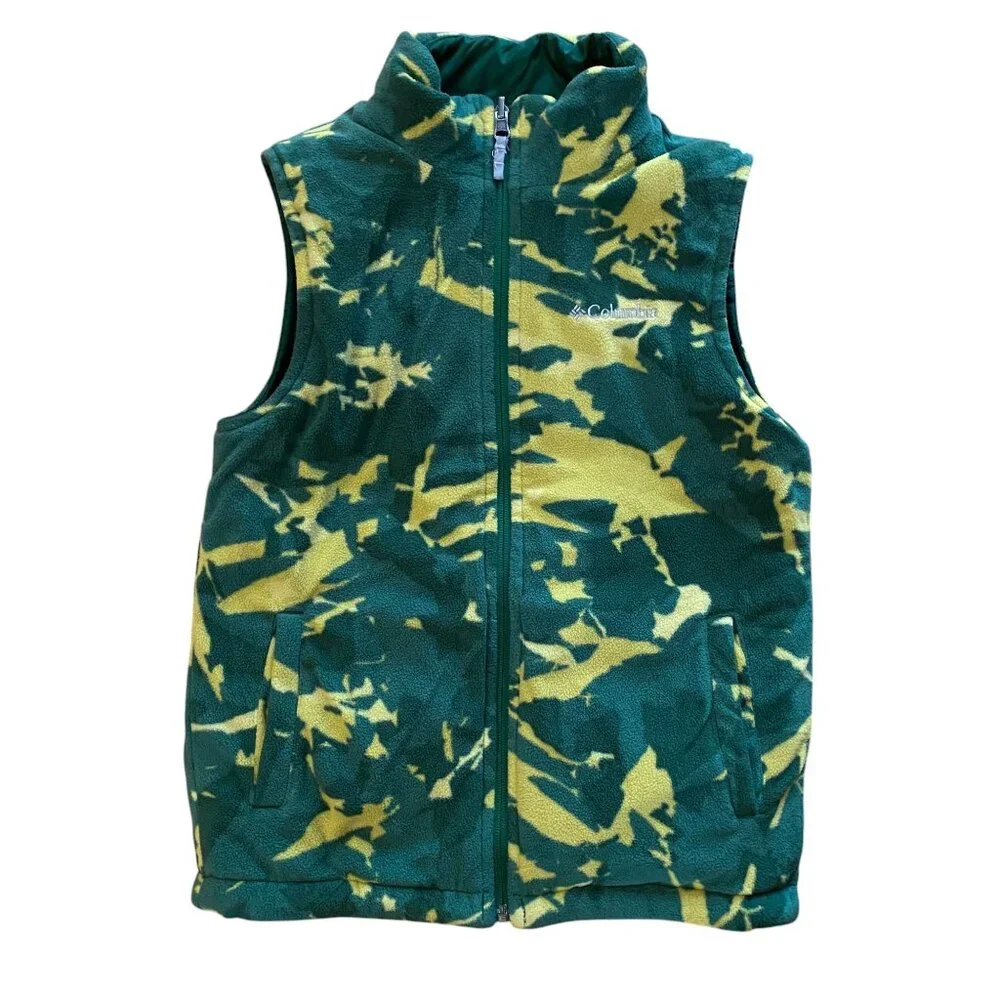 Columbia Kids Ice Chips Reversible Puffer Vest Sz M Green Yellow Gorpcore Fleece